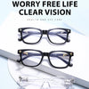 A set of black and clear framed eyeglasses for worry free life clear vision.