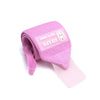 A pink, elastic wrist guard bandage is shown on a white background.