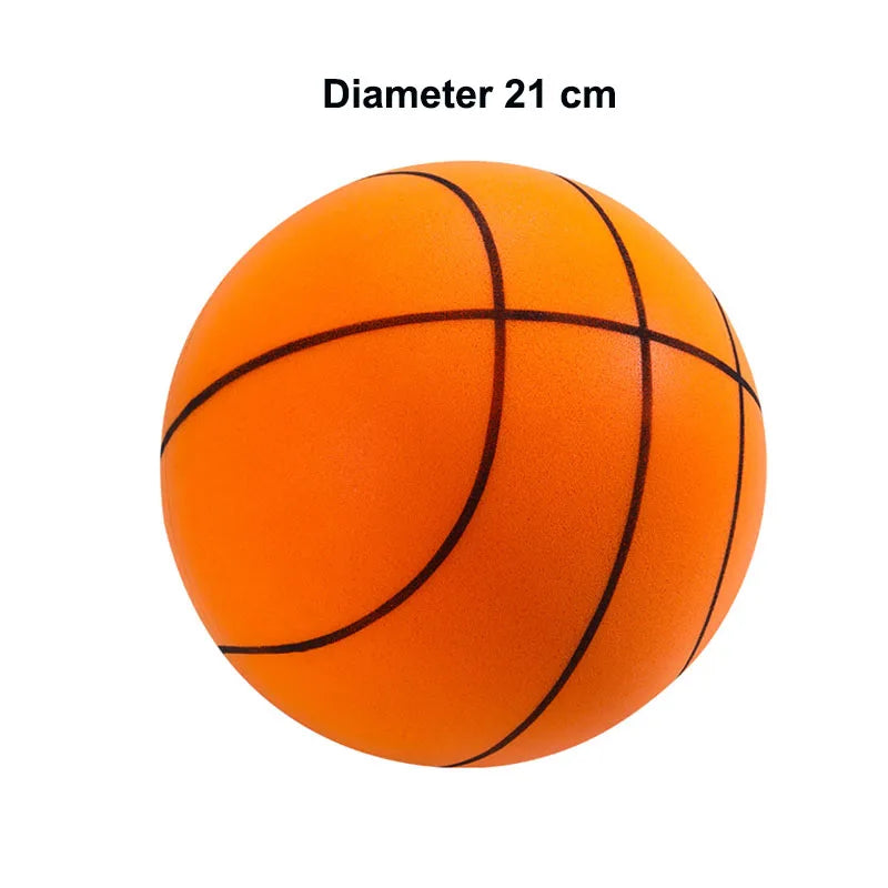Ballon de basketball orange avec une couture noire, diamètre 21 cm.