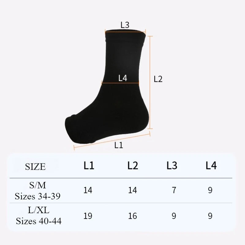 Black compression ankle support brace shown with measurement lines L1 through L4