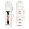 Front and back views of a white insulated straw tumbler with motivational text