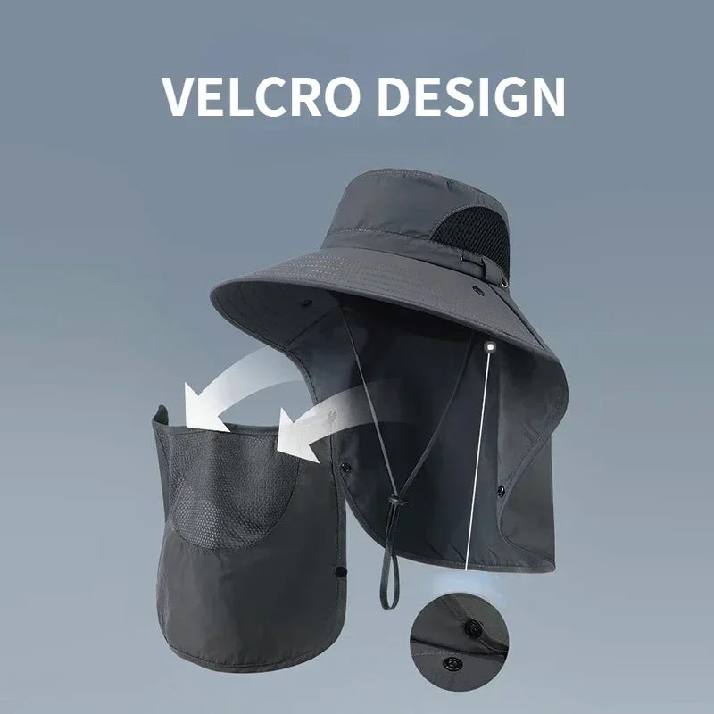 Wide Brim Bucket Hat with Neck Protection