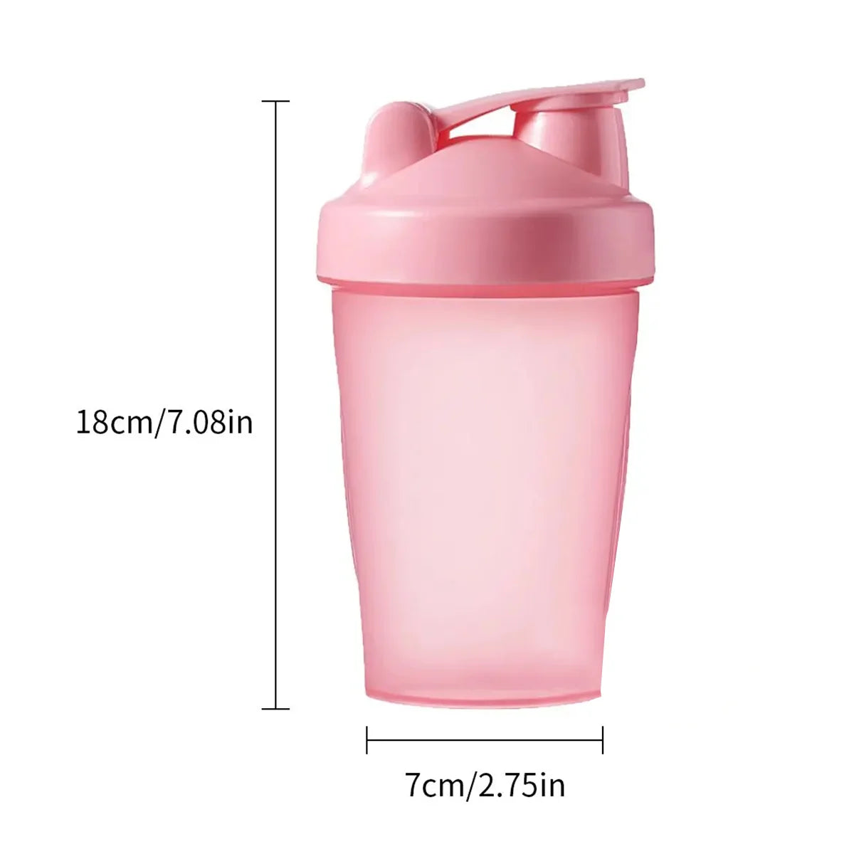 A pink leak-proof shaker bottle with a hinged cap shown in a vertical view.