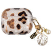 Leopard print protective case for AirPods Pro featuring a marbled white and brown design with a pearl charm.