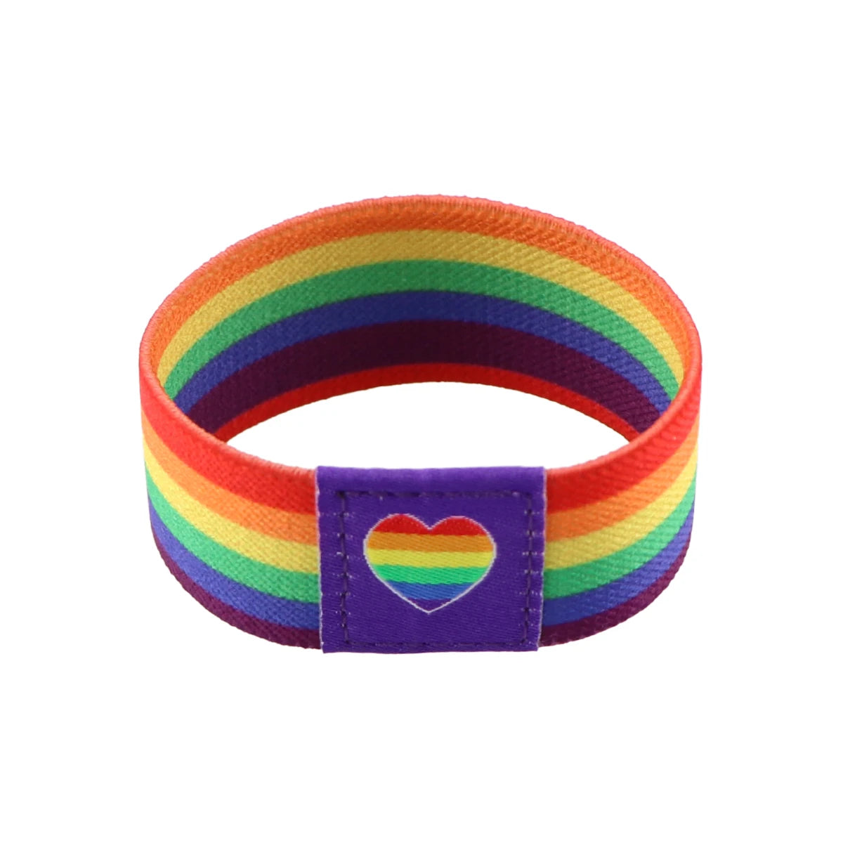 A colorful rainbow stretch wristband bracelet featuring the Pride flag design.