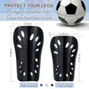 Black adjustable EVA soccer shin guards shown with size options for adults and kids