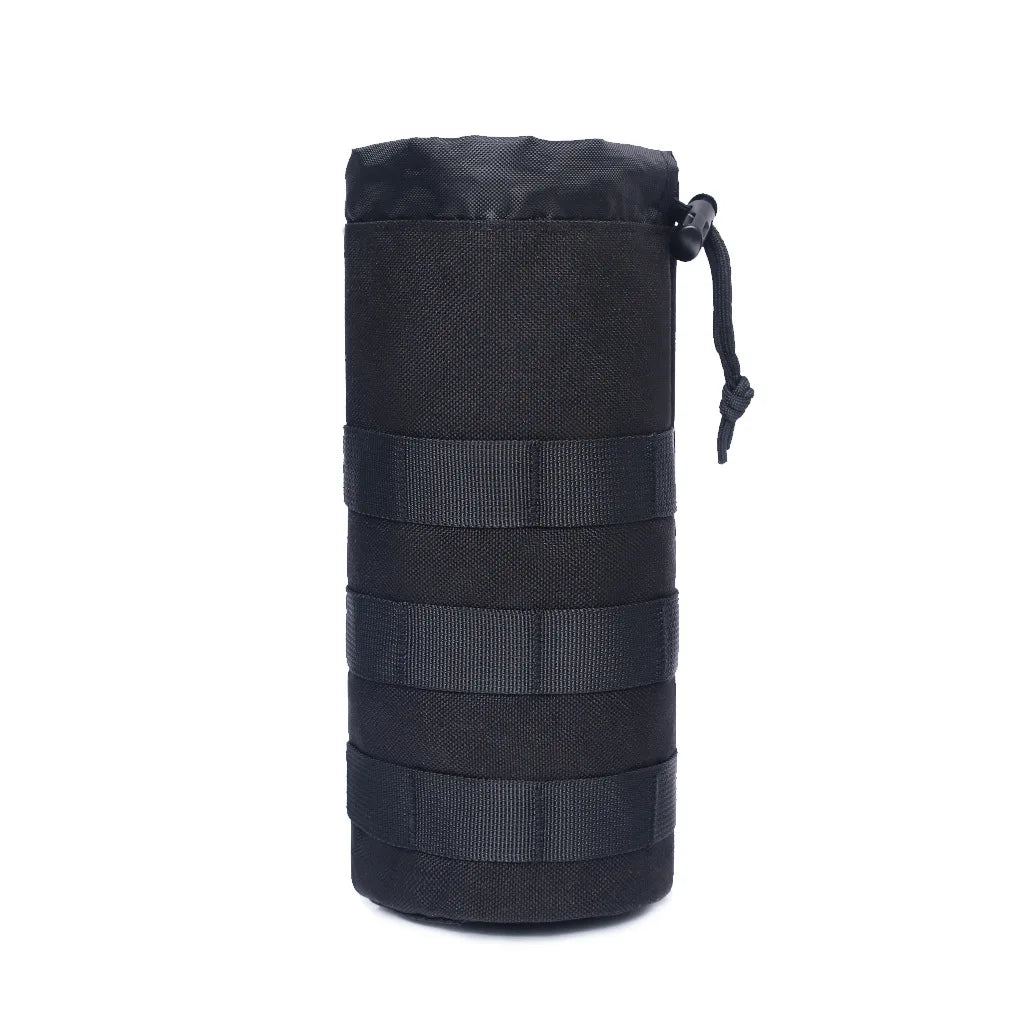 Black tactical MOLLE water bottle pouch with adjustable strap