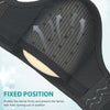 Black inguinal hernia support belt with mesh compression pads shown on a person's body.