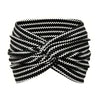 A black and white striped fabric headband twisted into a decorative bow shape.