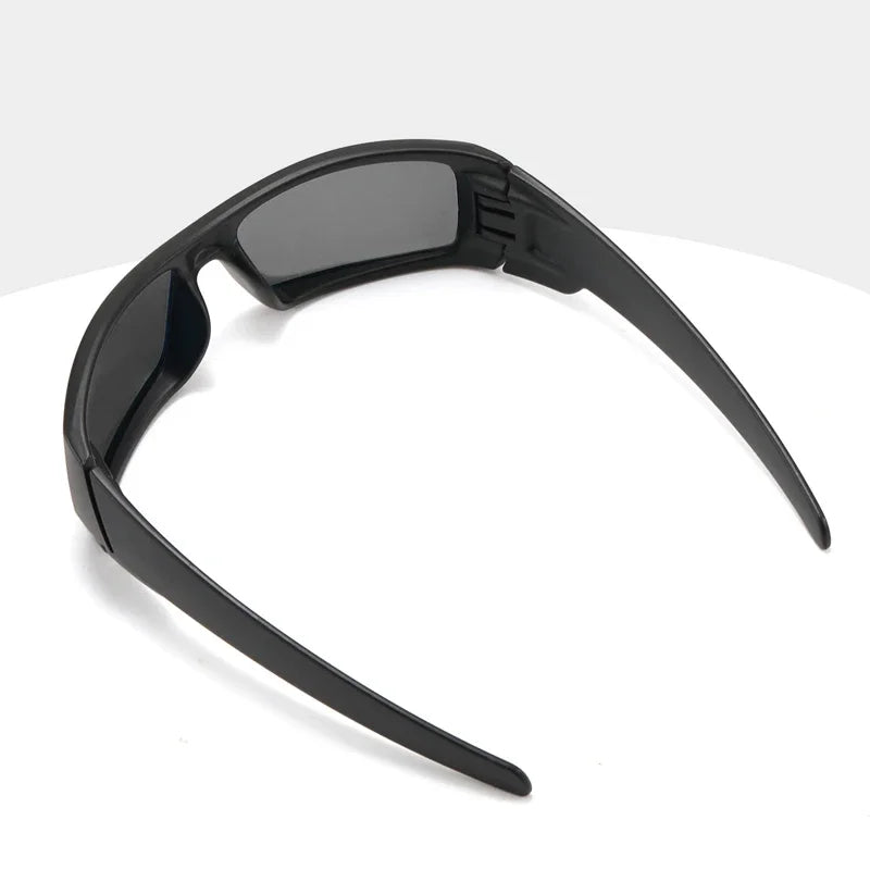 Black polarized cycling and driving sunglasses viewed from above