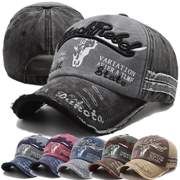 Vintage Washed Cotton Baseball Cap with Embroidered Cow Head