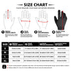 Size chart showing measurements for various hand sizes to help select the correct tactical touch screen outdoor gloves