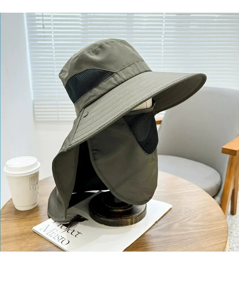 Wide Brim Bucket Hat with Neck Protection