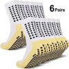 Sechs Paar weiße Grip-Socken mit schwarzen Punkten und gelben Akzenten für Sport- und Turnschuhe