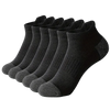 A stack of dark gray men's cotton blend ankle socks for sports and running.