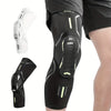 Black performance knee compression sleeve shown on a leg, with separate views of the sleeve and foot brace.