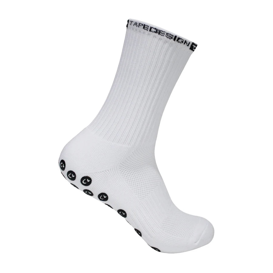 White performance sports gripping socks shown in a full view.