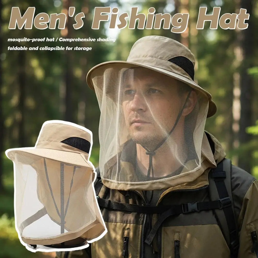 Mosquito Net Sun Hat with Wide Brim and Adjustable Chin Strap