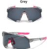 Graue modische, UV-Schutz-Sport-Riding-Sonnenbrille mit rosa Akzenten auf weißem Hintergrund