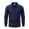 Navy blue men's breathable casual polo shirt with a collar and button placket