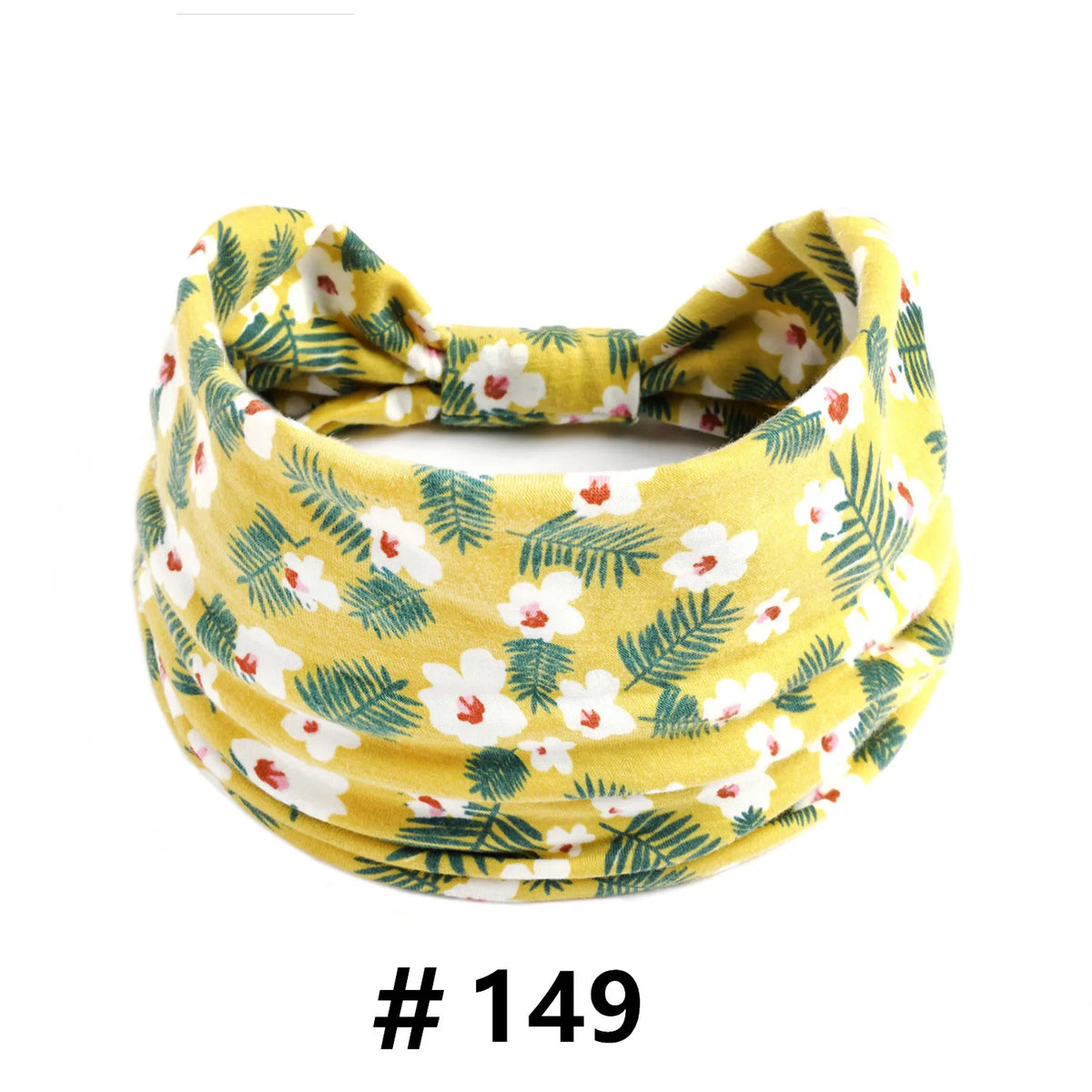 Bandeau en coton stretch à motif floral jaune boho, noué en nœud