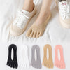 A pack of five ultra-thin invisible boat socks in various colors including black white gray beige and pink