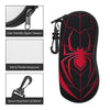 Black neoprene pouch with a red spider web design and a zipper closure.