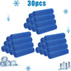 A set of 30 blue cooling microfiber towels for sports and wellness displayed on a white background.