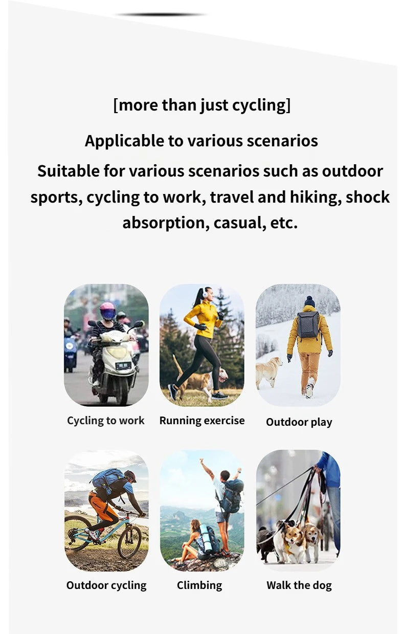 A collection of images showing various activities like cycling to work, running, outdoor play, outdoor cycling, climbing, and