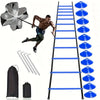 Paracaídas de entrenamiento de fútbol con red azul y negra y barras de práctica