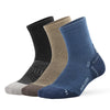 A stack of four breathable performance running socks in shades of black, olive green, tan, and navy blue.
