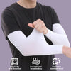White arm sleeves shown on a person's arm, highlighting elasticity, breathability, and comfort.