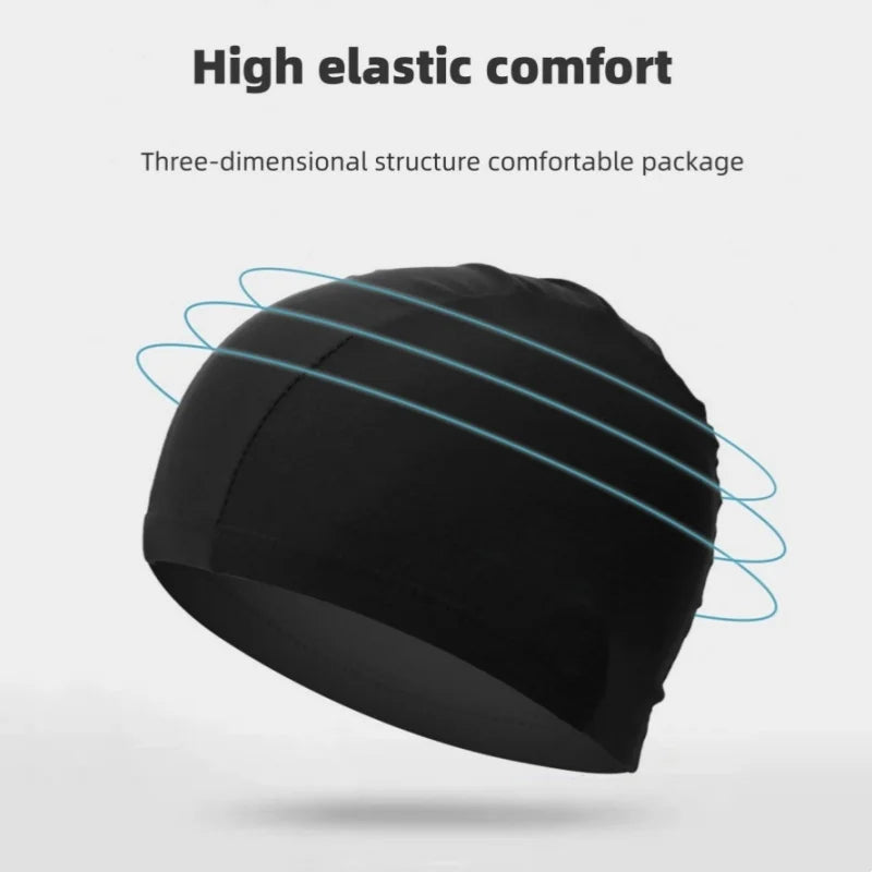 Bonnet de bain élastique noir vu de dessus, mettant en évidence sa structure tridimensionnelle.