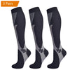 Three pairs of black compression socks for men in various athletic and daily wear styles.