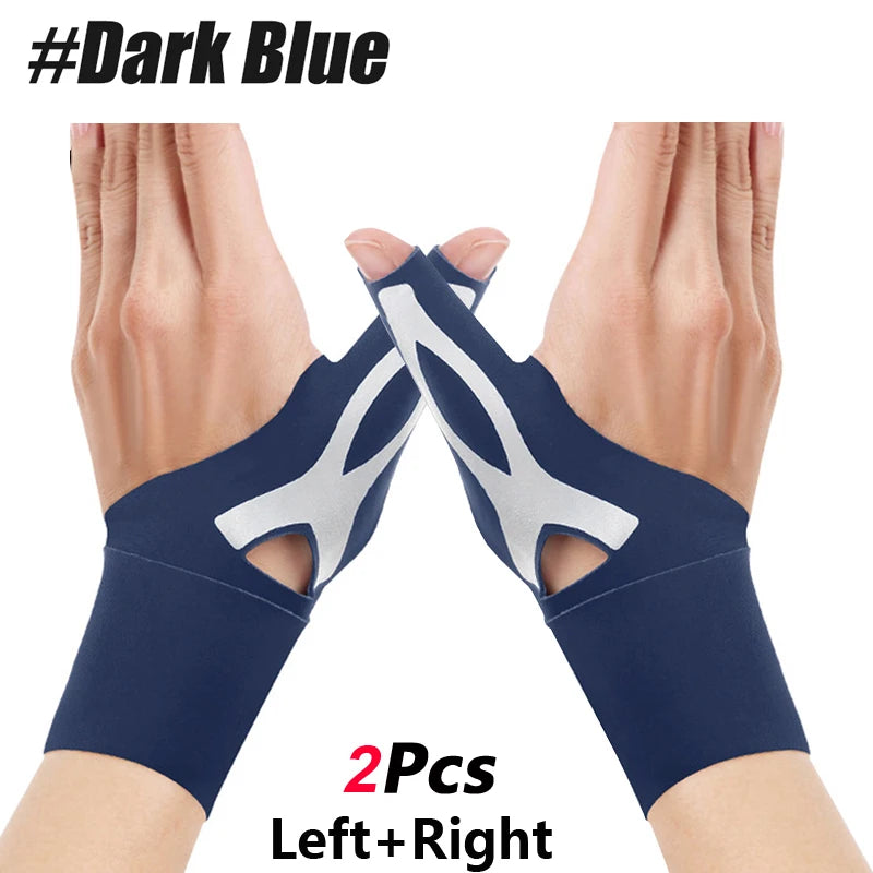 Paar dunkelblaue Hand- und Daumendruckverbände