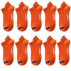 A set of eight orange ankle boat socks for men, displayed in a grid.
