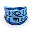 Blue and black bohemian stretch cotton headband with geometric patterns