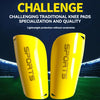 Two bright yellow knee pads are displayed on a green field, emphasizing lightweight protection.