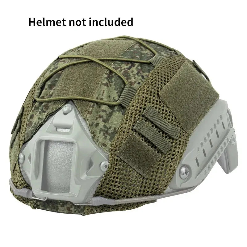 Olive green tactical helmet cover designed for airsoft and paintball