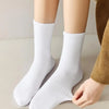 Une paire de chaussettes en coton côtelé blanc tenue par une main contre une surface claire.