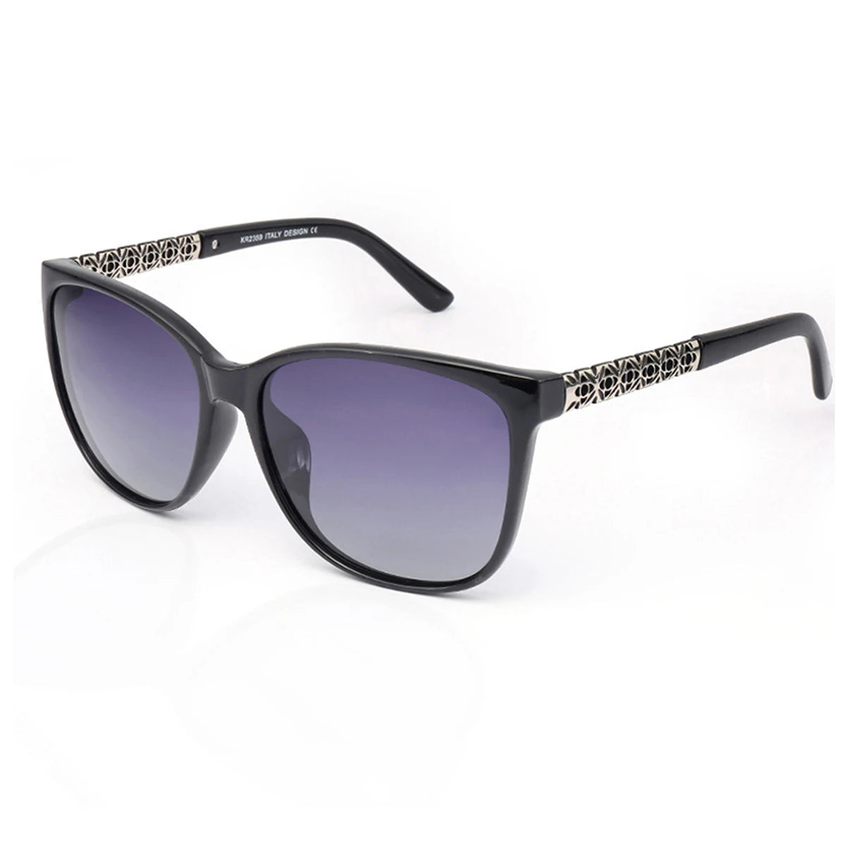 Lunettes de mode polarisées noires avec un motif sur la branche