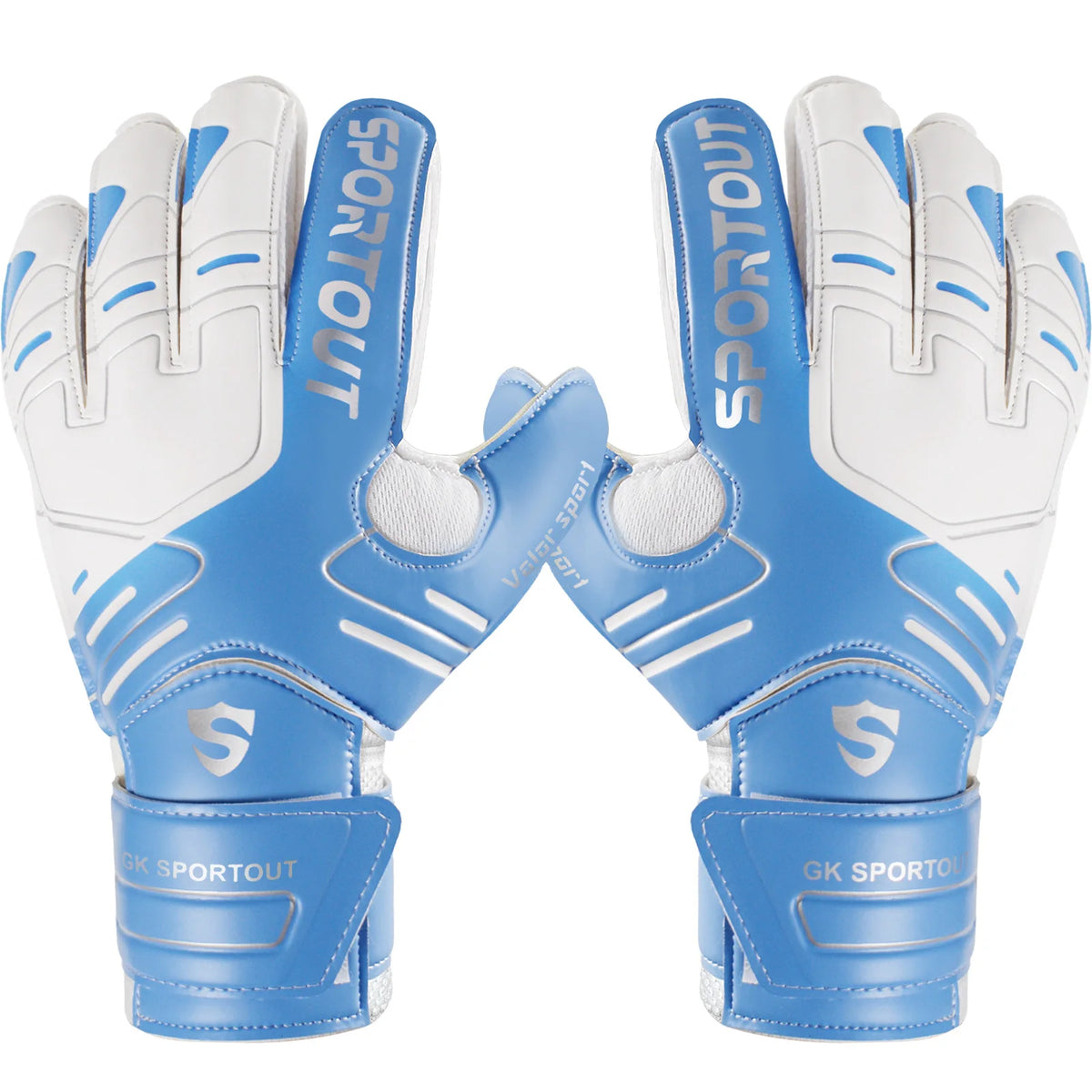 Par de guantes de portero azules y blancas para fútbol