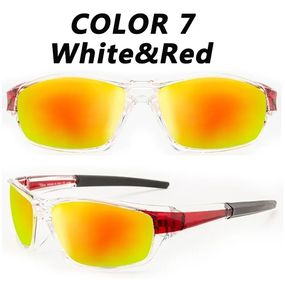 Paire de lunettes de soleil polarisées blanches et rouges, vues de face et de profil.