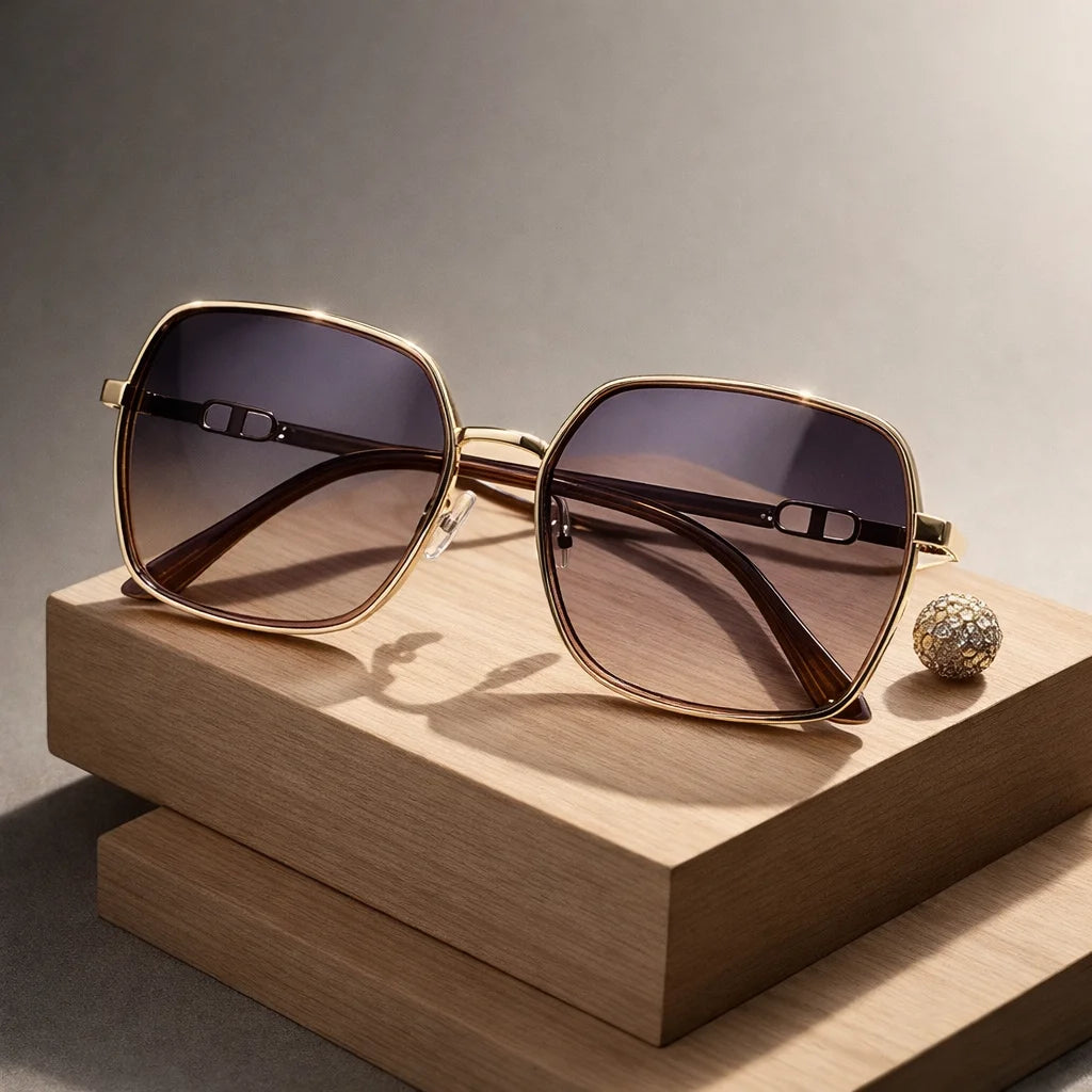 Square Frame Gradient Sunglasses with Metal Accents