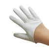 White fashion PU leather finger gloves shown on a hand.