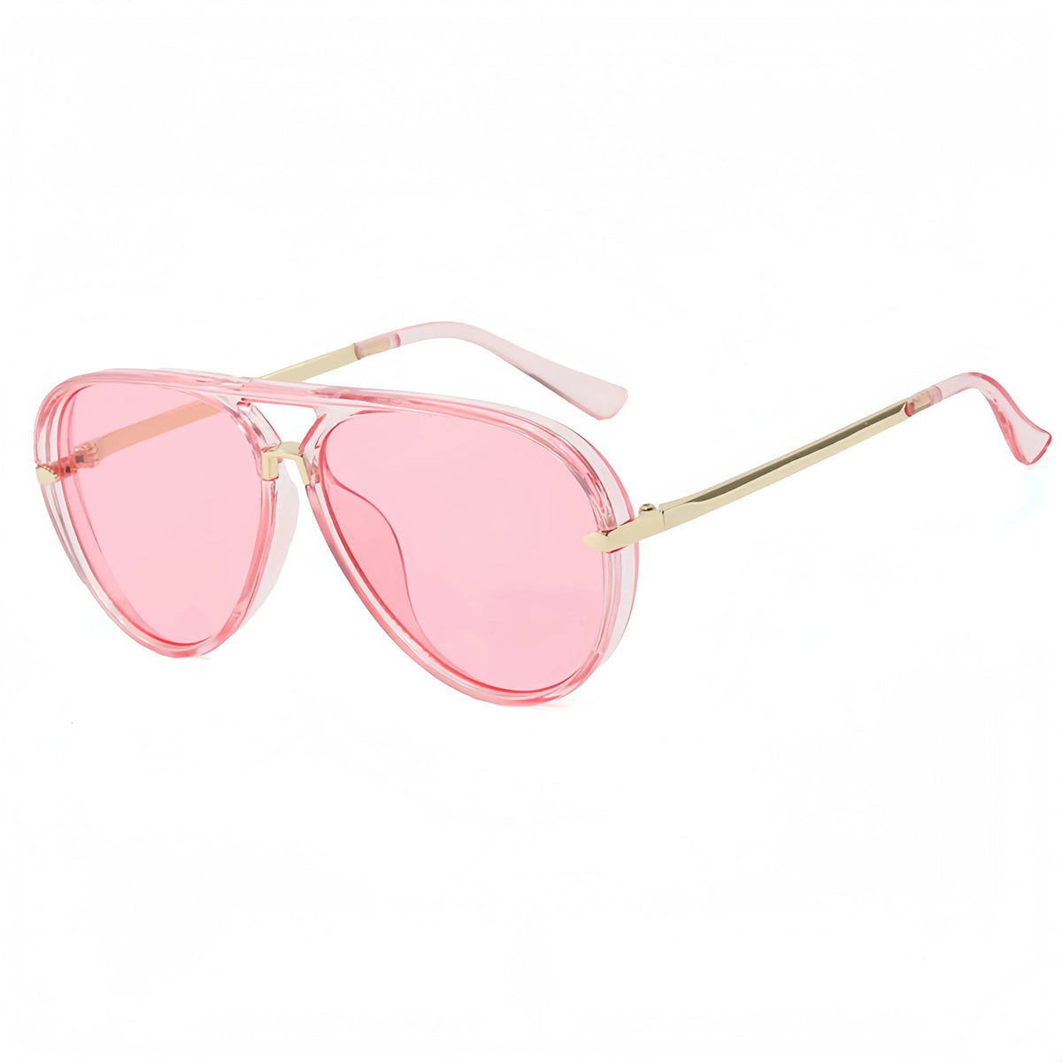 Pink classic double-bridge aviator sunglasses with gold accents