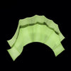 A set of lime green silicone swim training flippers displayed against a black background.
