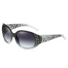 Gray and white diamond-inlaid polarized sunglasses with a black frame