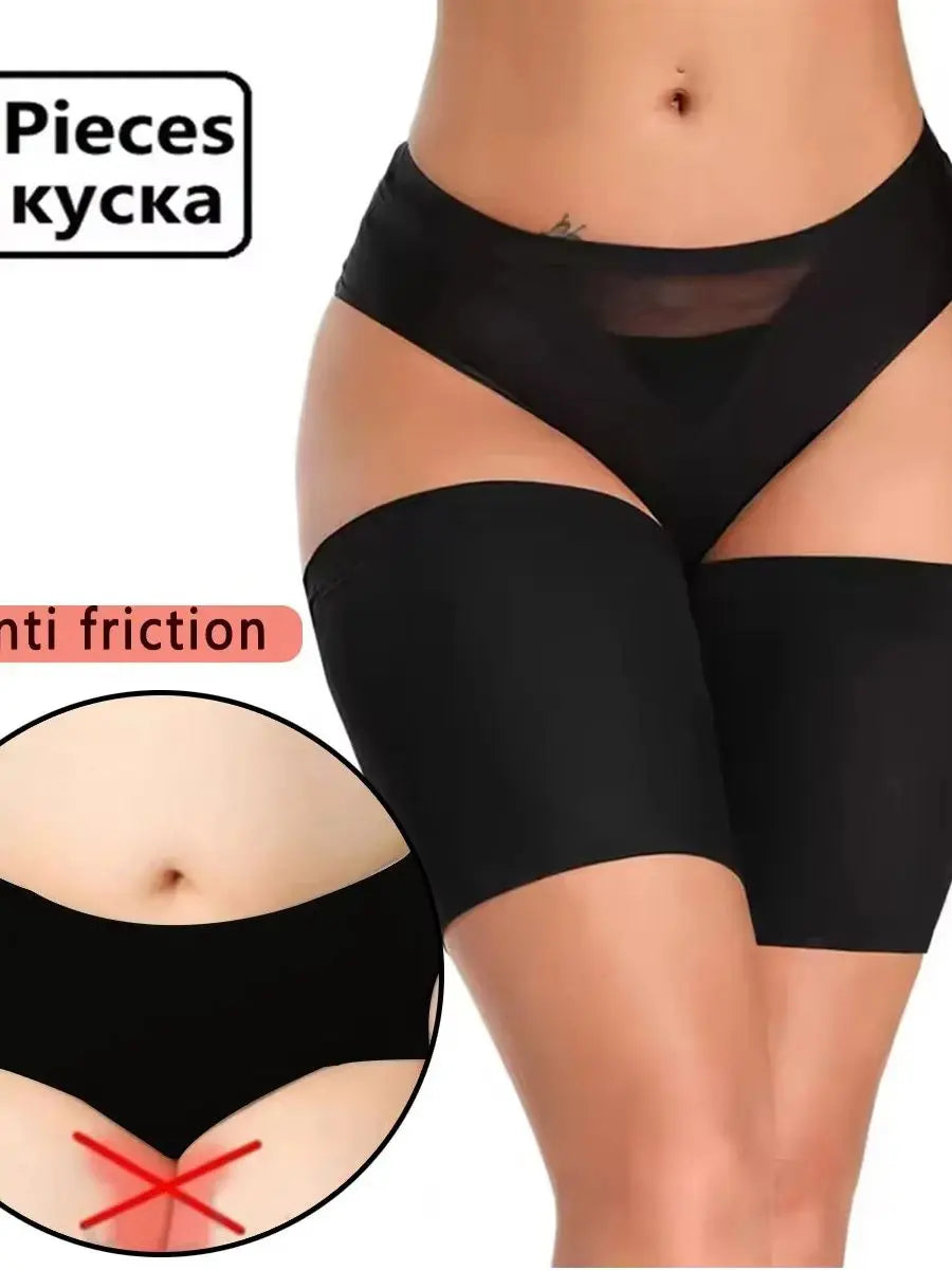 Manches de silicone anti-friction noirs portés sur la cuisse supérieure.