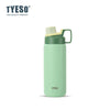 A light green insulated stainless steel water bottle with a silver lid.